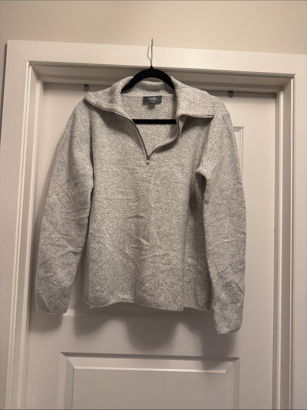 Belldini Light Gray Quarter-Zip Textured Sweater